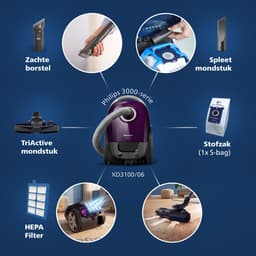 Philips Performer Compact 3000 Series XD3100/06 - Stofzuiger met Zak - Paars - + 2 Extra Mondstukken — thumbnail 5