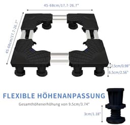 Wasmachine onderstel - 12 robuuste poten, Past perfect bij wasmachines, koelkasten en drogers - Verstelbaar en met hoge antislip en schokdemping — thumbnail 2