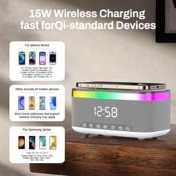 Namajunas - 5-in-1 Wireless LED Speaker - Draadloos - Bluetooth Speaker - 6 Ambient-lampen - Digitale klok, LED-display - Draadloze Muziek Box - Draadloze Oplader - Wireless charger - GSM Lader - voor iPhone/Android/iPad/Samsung - Cadeau — thumbnail 2