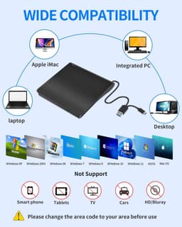 Extern CD- DVD-Station, External CD-R/RW Drive Brander USB 3.0 en Type-C, Draagbare Externe DVD Rom Speler Geschikt Geschikt voor Laptop/PC/Mac OS/ASUS/Samsung/Windows 11/10/98/8/7/Vista/XP/2003/Linux/iOS Zwart — thumbnail 5
