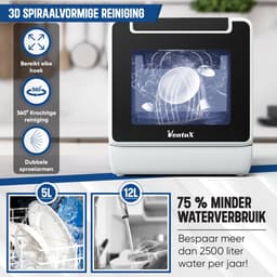 Ventux® Mini Vaatwasser Incl. App – 8 Programma’s – 2-4 couverts - Vaatwasser Vrijstaand Voor Camping - 900 Watt Afwasmachine – 42,5 x 42,8 x 45,8 cm - Wit — thumbnail 3