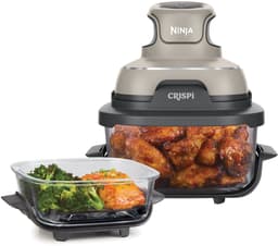 Ninja CRISPi 4-in-1 compact glazen kooksysteem - Airfryer, Roast, Recrisp, Keep Warm - Inclusief twee glazen schalen van 3.8L en 1.4L en bijpassende deksels - 2 Crisper-Plates - Grijs - FN101EUST — thumbnail 1