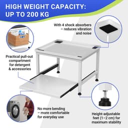 Wasmachine Verhoger Met Uitschuifbare plank - Wasmachine opbouwmeubel - Wasmachine Sokkel - 63x54x45.5cm - Wit — thumbnail 3