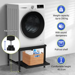 Wasmachine Verhoger - Wasmachine opbouwmeubel - Wasmachine Sokkel - 200 kg belastbaar - 63x54x45.5cm - Zwart — thumbnail 2