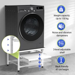 Wasmachine Verhoger Met Uitschuifbare plank - Wasmachine opbouwmeubel - Wasmachine Sokkel - 63x54x42cm - Wit — thumbnail 2