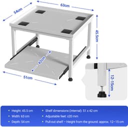 Wasmachine Verhoger Met Uitschuifbare plank - Wasmachine opbouwmeubel - Wasmachine Sokkel - 63x54x45.5cm - Wit — thumbnail 6