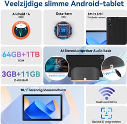 kotsren A10PRO - Android 14 Tablet- 10.1 inch - 14(3+11)GB RAM/64GB ROM– met oplaadbaar stereoluidspreker-audiodock - Zwart — thumbnail 8