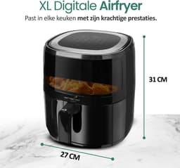 Emerio Airfryer XL - 5 Liter Heteluchtfriteuse - Regelbare thermostaat 80ºC tot 200ºC - 12 Kookprogramma's - Digitaal display - Timer functie - Kijkvenster - Cool touch - AF-129329.3 Zwart — thumbnail 5