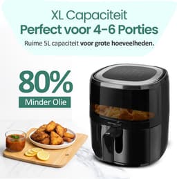 Emerio Airfryer XL - 5 Liter Heteluchtfriteuse - Regelbare thermostaat 80ºC tot 200ºC - 12 Kookprogramma's - Digitaal display - Timer functie - Kijkvenster - Cool touch - AF-129329.3 Zwart — thumbnail 2