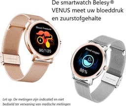 Belesy® VENUS - Smartwatch Dames Rose goud - Horloge - 1.1 inch - Kleurenscherm - Stappenteller - Bloeddruk - Hartslag - Maak je eigen wijzerplaat - Staal – Goud - Moederdag — thumbnail 7