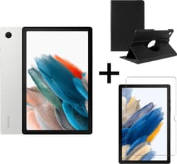 Samsung Galaxy Tab A8 (2021) - 64GB - Wifi - 10.5 inch - Silver + Draaibare hoes + Screenprotector tempered glass — thumbnail 1