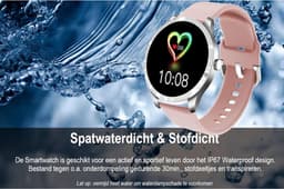 Belesy® BQSiRgPk Pro - Smartwatch Dames – Smartwatch Heren - Horloge - 1.28 inch - Kleurenscherm - Stappenteller - Bloeddruk - Hartslag - 75+ Wijzerplaten – Sporten – Zilver – Siliconen - Roze - Kerstcadeau — thumbnail 5