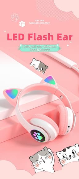 kinder hoofdtelefoon draadloos - Cat Headphone - Draadloze koptelefoon Bluetooth met led kattenoortjes blauw | Koptelefoon voor Kinderen - Met Led Kat Oortjes | met verlichting poot — thumbnail 3