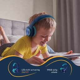 PowerLocus PLED Draadloze Koptelefoon Over-Ear voor Kinderen - LED lampjes - met Microfoon - Micro SD poort - Blauw — thumbnail 14