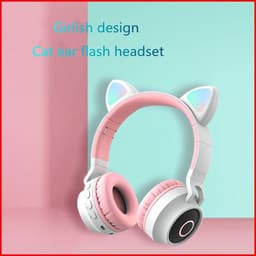TDR- Draadloze Bluetooth koptelefoon - Over-Ear Koptelefoon voor Kinderen - Met Led Kat Oortjes - Bekend van TikTok -  roze grijs — thumbnail 10