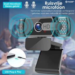 Full HD Webcam met Ruisvrije Microfoon - Incl. Tripod en Webcam Cover - 1080P - Voor Laptop en PC - Windows en Mac — thumbnail 5