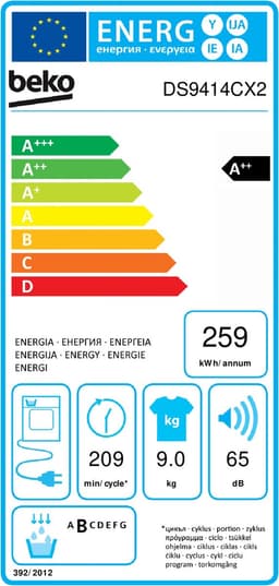 Beko DS9414CX2 wasdroger Vrijstaand Voorbelading 9 kg D Wit — thumbnail 3
