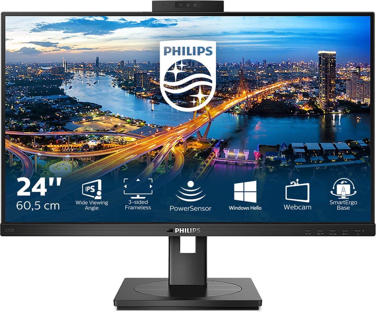 Philips 242B1H - Full HD Monitor - Powersensor - Lichtsensor - HDMI-DP-USB Hub - Verstelbaar - 24 inch — afbeelding 1