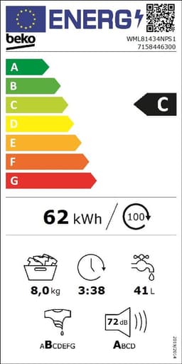 Beko WML81434NPS1 wasmachine Voorlader 8 kg 1400 RPM Wit — thumbnail 3