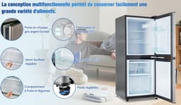 Merax 106L Mini Koelkast met Vriesvak – Minikoelkast 60L Koelruimte en 46L Vriesruimte – 7 Temperatuurinstellingen – LED-Verlichting – Stil 45 dB – Zilver — thumbnail 19