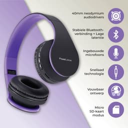 PowerLocus P1 Bluetooth Koptelefoon – Draadloos – Over Ear – Met Microfoon – Inklapbaar - incl. Hoes – Purper — thumbnail 3