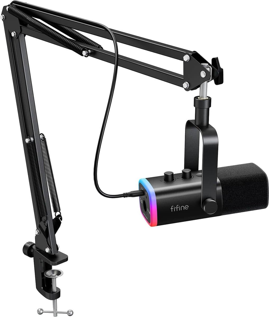 FIFINE - AM8T - USB / XLR Studio microfoon - PC-Gaming Met Flexibele Arm ( 66cm! ) - Geschikt voor PC/PS4/PS5 - RGB - Podcast - Gaming - Streaming - Zwart — afbeelding 1