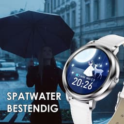 Darenci Smartwatch Classy Pro - Smartwatch dames - Smartwatch heren - Activity Tracker - Touchscreen - Lederen band - Dames - Heren - Horloge - Stappenteller - Bloeddrukmeter - Verbrande calorieën - Zuurstofmeter - Zilver - Wit - Spatwaterdicht — thumbnail 6