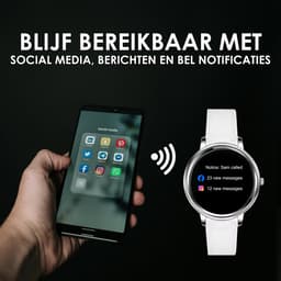 Darenci Smartwatch Classy Pro - Smartwatch dames - Smartwatch heren - Activity Tracker - Touchscreen - Lederen band - Dames - Heren - Horloge - Stappenteller - Bloeddrukmeter - Verbrande calorieën - Zuurstofmeter - Zilver - Wit - Spatwaterdicht — thumbnail 5