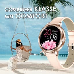 Darenci Smartwatch Classy Pro - Smartwatch dames - Smartwatch heren - Activity Tracker - Touchscreen - Lederen band - Dames - Heren - Horloge - Stappenteller - Bloeddrukmeter - Verbrande calorieën - Zuurstofmeter - Roségoud - Roze - Spatwaterdicht — thumbnail 8