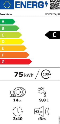 Inventum IVW6025A inbouw vaatwasser - 14 couverts - Volledig integreerbaar - Besteklade-Bestekmand - Stil: 42 dB - 8 programma’s - Max nishoogte 86,5 cm - Extra droog optie - Startuitstel - Energielabel C — thumbnail 2