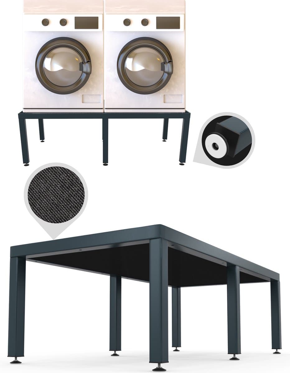 WassiStand Wasmachine Verhoger met Anti-Slip & Grip – Wasmachine Kast en Ombouw – Verhoging voor Wasmachine, Vaatwasser, Koelkast, Vriezer en Droger – Witgoed Verhoger Inclusief 6 Dempers – Roestvrij – Maximaal 750 kg – 122x61x34cm - Grijs — afbeelding 1