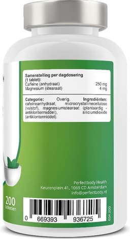 Cafeïne Tabletten - 200 Tabletten - PerfectBody.nl — thumbnail 2