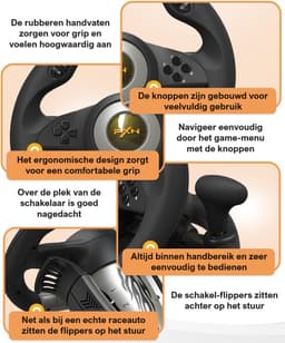 PXN - V3 Pro - Race Stuur met Pedalen & Flippers - Game Stuur - Geschikt voor PS4 - Xbox One - PC - Xbox Series X|S - PS3 - Nintendo Switch - Zwart — thumbnail 2