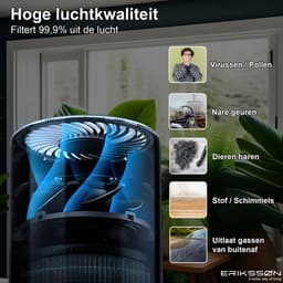 Erikssøn Luchtreiniger Prime - Met Hepa Filter 2x - 70 m3/u - Vermindert Stof En Pollen - Air Purifier - Zwart — thumbnail 9