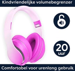 AngelTech Over Ear Kinderkoptelefoon – Hoofdtelefoon kinderen - Volume Begrensd – Draadloos – 20 Uur Speeltijd- Kinder Koptelefoon – Inclusief Audiodraad - Met Microfoon – Noise Cancelling – Roze of Blauw — thumbnail 2