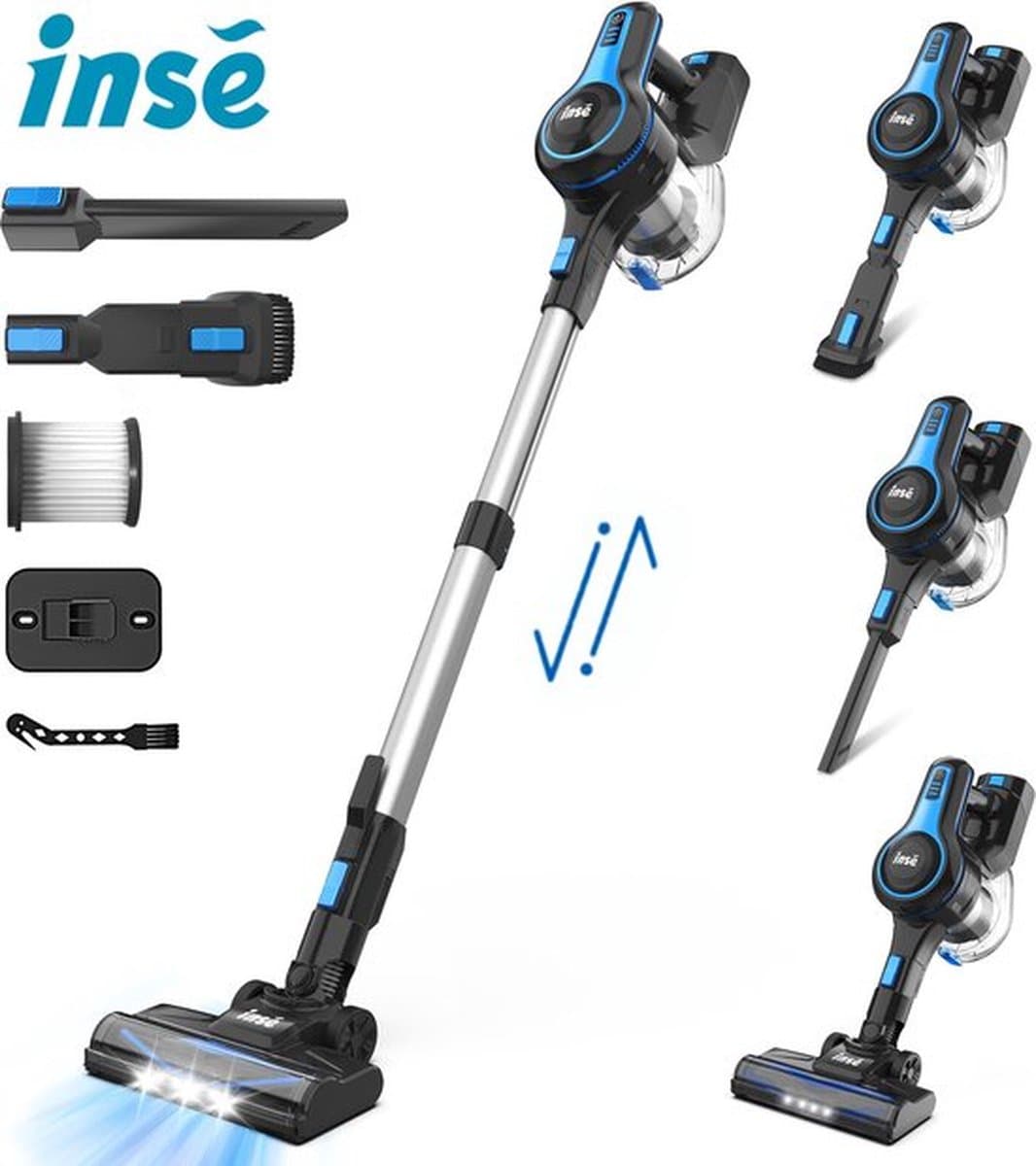 Inse N ST Draadloze Stofzuiger 6-In-1 20kpa Oplaadbare Lichtgewicht Stokstofzuiger Met 2200Mah Batterij, Voor Huishoudelijke Reiniging — afbeelding 1