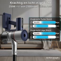 Erikssøn Steelstofzuiger Air Pro Max 9700 - 2 Accu's - Stofzuiger Draadloos - Zonder Zak Op Accu - Grijs/Blauw — thumbnail 4