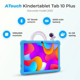 ATouch Kindertablet Tab 10 Plus – Kindertablet Vanaf 3 jaar – Kindertablets 2026 Model – 10 Inch Kids Tablet – Android 15 – Kinder Tablet – Inclusief 64GB+64SD & Screenprotector - Blauw — thumbnail 4