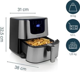 Princess Digitale Airfryer Deluxe XXL 182060 – Heteluchtfriteuse - 5.5 liter - 8 voorgeprogrammeerde programma’s - Inclusief airfryer mandje - RVS — thumbnail 6