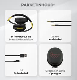 PowerLocus P2 - Draadloze Over-Ear Koptelefoon Inklapbaar - Bluetooth Hoofdtelefoon - Met microfoon – Headphone - Micro SD mode – Incl. Carry Case - Zwart/Geel — thumbnail 7