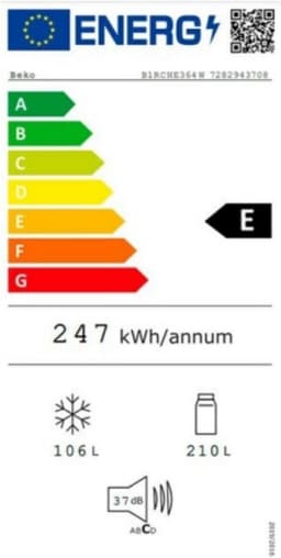Beko B1RCNE364W koel-vriescombinatie Vrijstaand 316 l Wit — thumbnail 3
