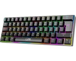 Lipa X23 Gaming keyboard Zwart - Draadloos - RGB verlichting - Tri-Mode - 61 Mechanische toetsen - FN multitoetsen - Compatibel met alle besturingen en consoles - Brown Switches - Ergonomisch en duurzaam