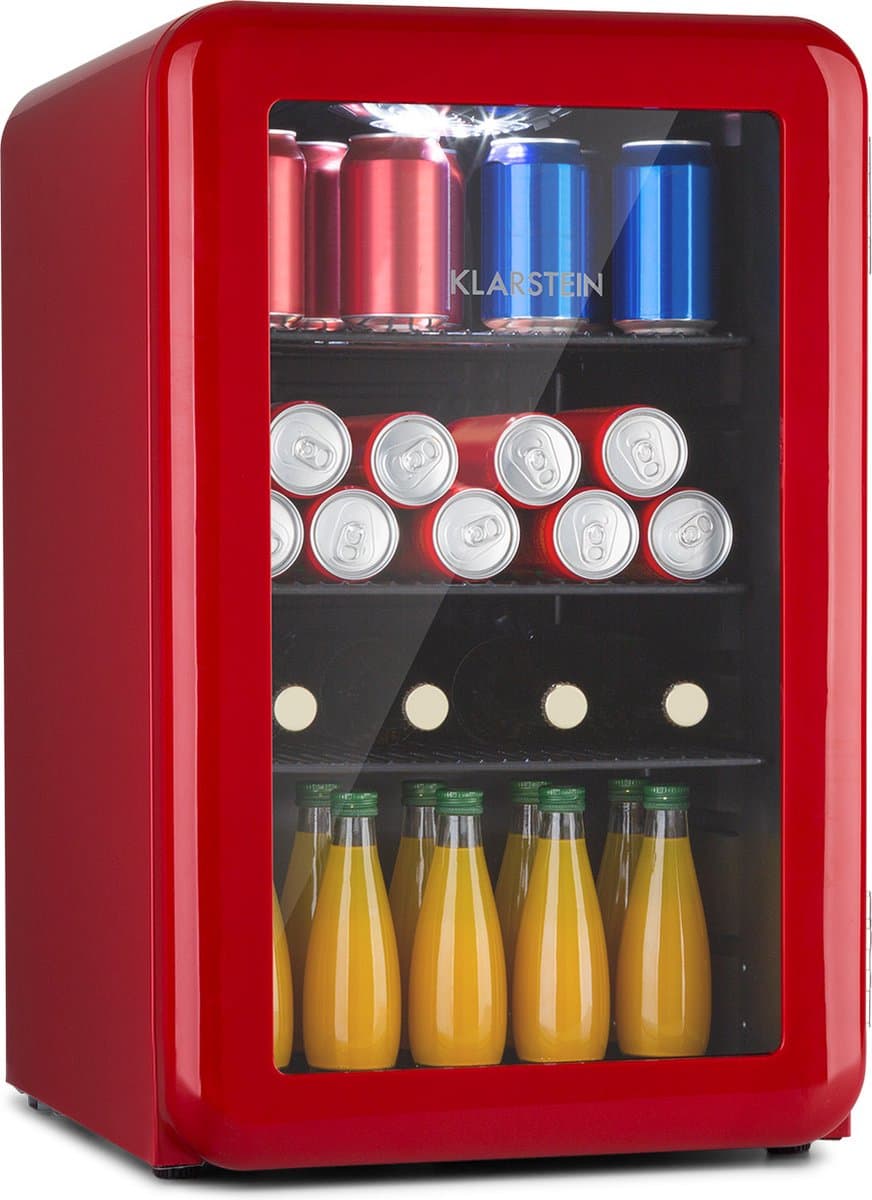 Klarstein PopLife Drankenkoeler - Minibar, Retro Koelkast, 0-10°C, slechts 39 dB, 70 L, milieuvriendelijk, dubbelwandige deur, retro design, rood — afbeelding 1