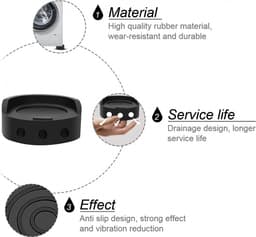 Trillingsdempers Wasmachine / Droogkast - Set Van 4 Stuks - Extra Dik - Stapelbaar - Wasmachine Dempers - Wasmachine Verhoger - Voetjes Droger - Geschikt Voor Wasmachine En Wasdroger - Antislip Rubber - Zwart — thumbnail 9