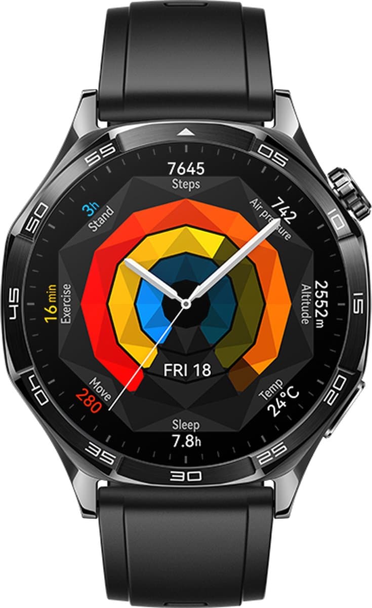 HUAWEI WATCH GT5 46mm Zwart Fluoroelastomeer Horlogeband - golf en 40 meter duiken Verbeterd 24/7 gezondheidsbeheer - Tot 2 weken batterijduur - Compatibel met iOS & Android — afbeelding 1