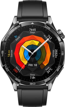 HUAWEI WATCH GT5 46mm Zwart Fluoroelastomeer Horlogeband - golf en 40 meter duiken Verbeterd 24/7 gezondheidsbeheer - Tot 2 weken batterijduur - Compatibel met iOS & Android — thumbnail 1