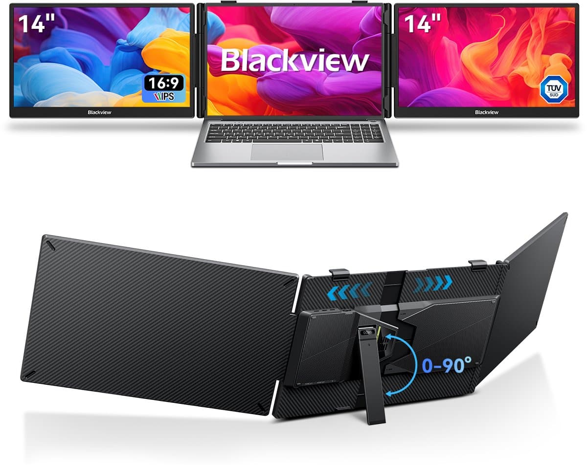 Blackview DCM5 Draagbare Monitor - 14-inch FHD Dubbel Scherm - Extra Scherm voor Laptops 13-17,3 inch - Ultradun Opvouwbaar - 100W PD Opladen- USB-C- Plug & Play - Grijs — afbeelding 1