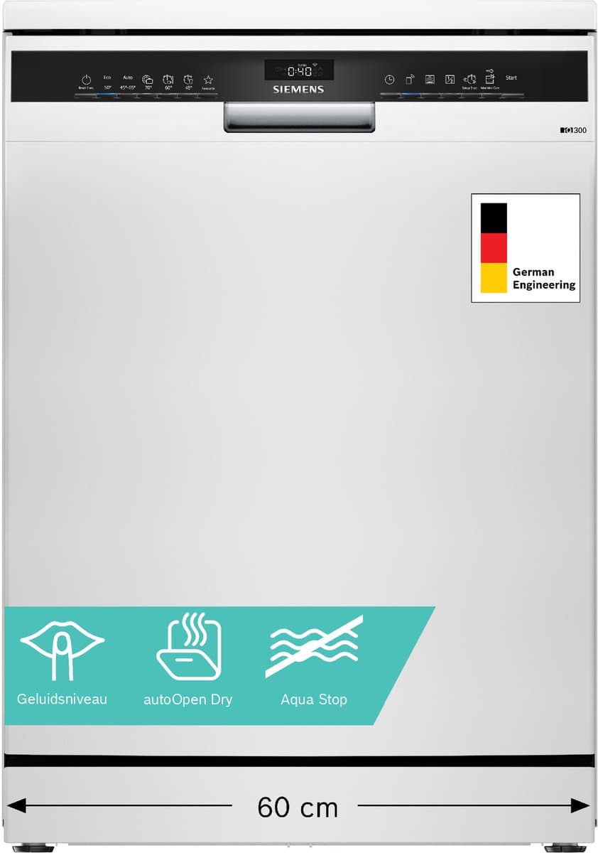 Siemens SN23EW28AE - iQ300 - Vrijstaande vaatwasser - 60 cm - Wit - Energielabel A - Home Connect - varioSpeed Plus je vaat tot wel drie keer zo snel schoon — afbeelding 1