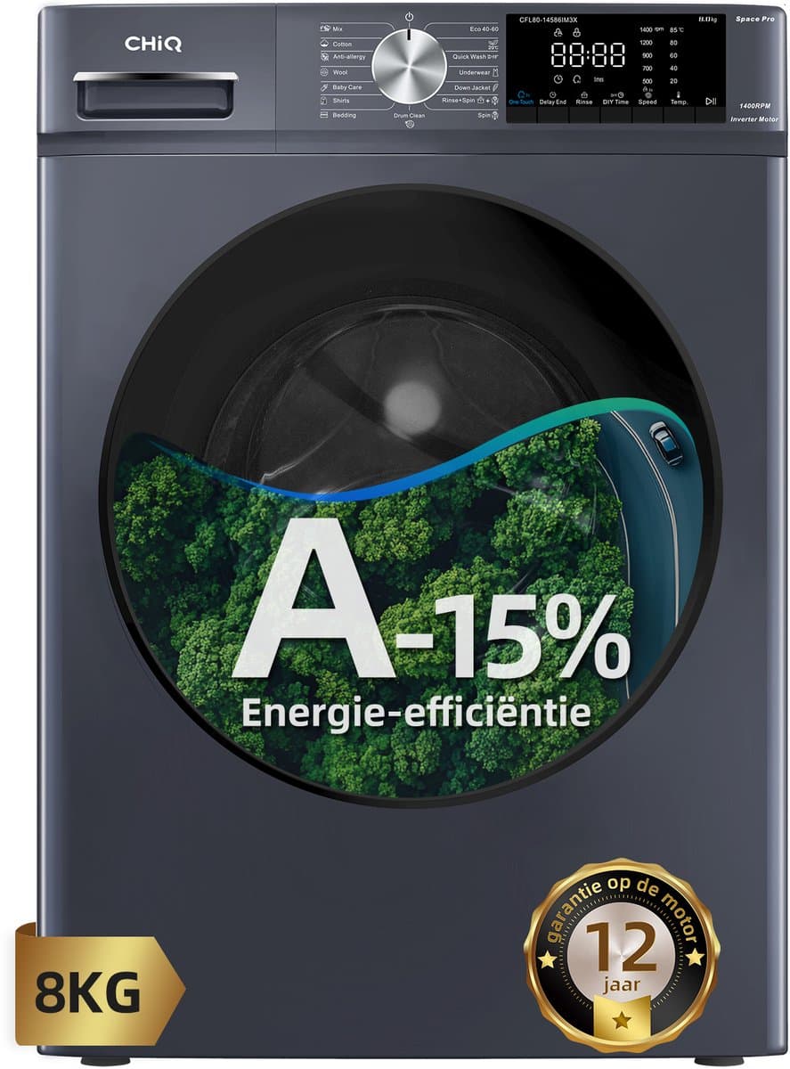 CHiQ CFL80-14586IM3XA - Wasmachine - 8 KG - Space Pro - A-15% - 16 programma's - AI Smart - Stoomwassen & Quick Wash - 12 jaar garantie op motor — afbeelding 1