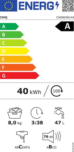 CHiQ CW086581AX - Wasmachine - 8 KG - Full service - Space Pro - Energielabel A-15% - 13.5 Inch Led-touchscreen - 12 programma's - AI Smart - Stoomwassen & Quick Wash - 12 jaar garantie op motor — thumbnail 2
